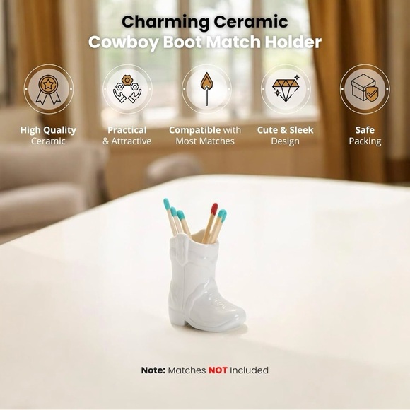 Ceramic Cowboy Boot Match Holders - Pink and White Set - Picture 3 of 5